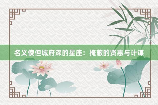 名义傻但城府深的星座：掩蔽的贤惠与计谋